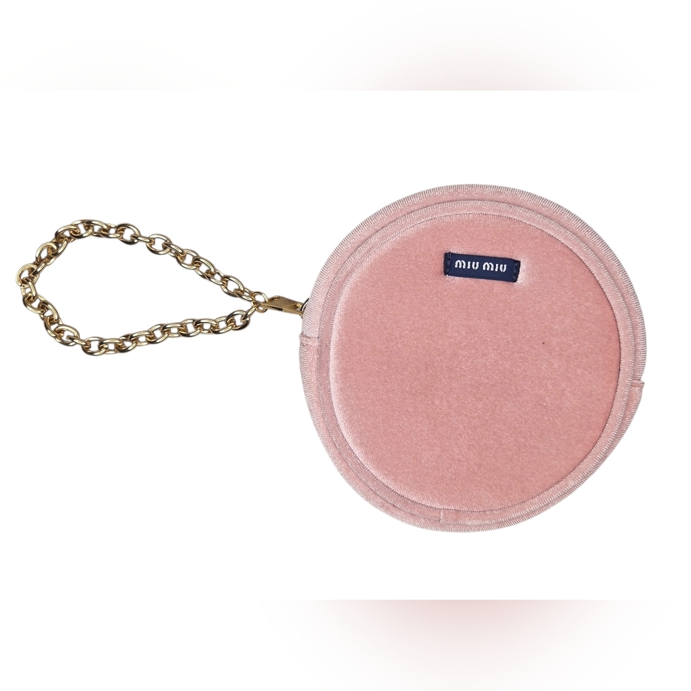 Miu Miu Pink Velvet Round Wristlet - New
